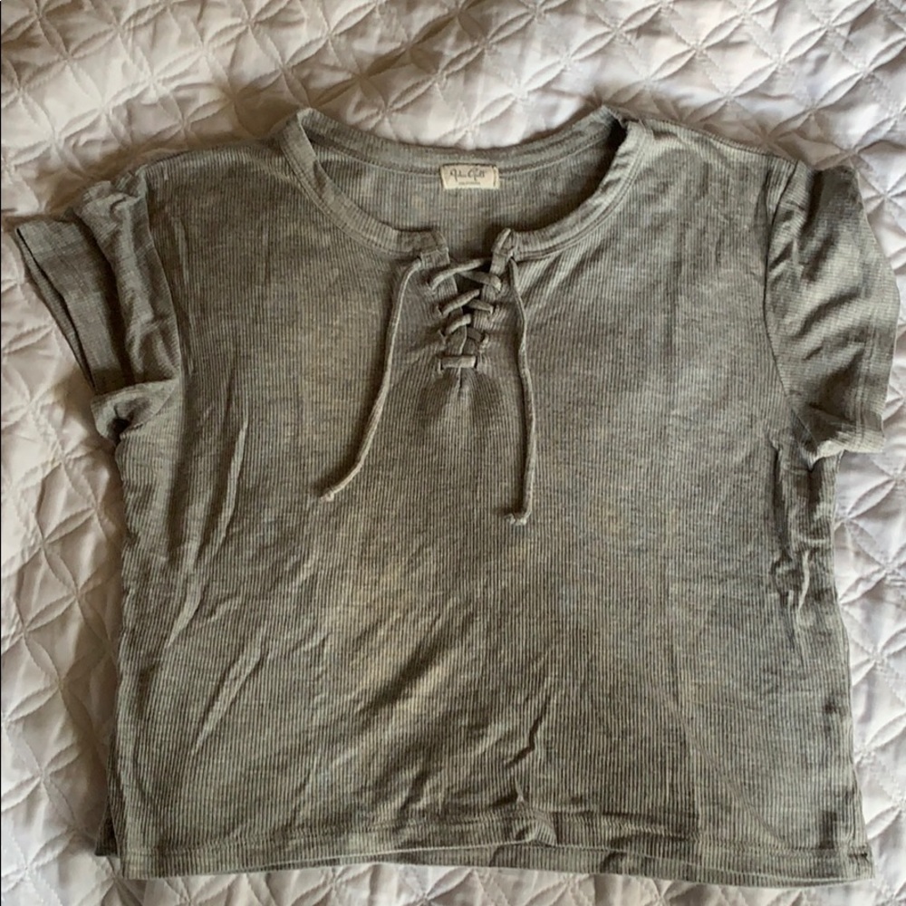 Brandy Melville grey tie up tee